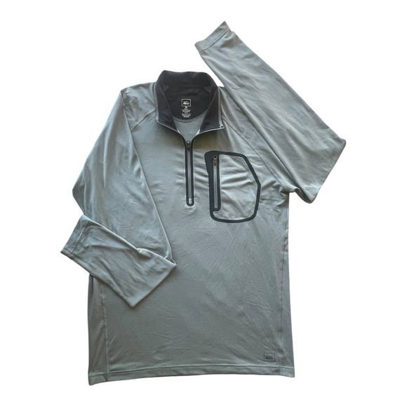 REI Dry Fit Men's Light Gray long Sleeve with 3/4 Front Zip Pullover Jacket - Picture 14 of 15